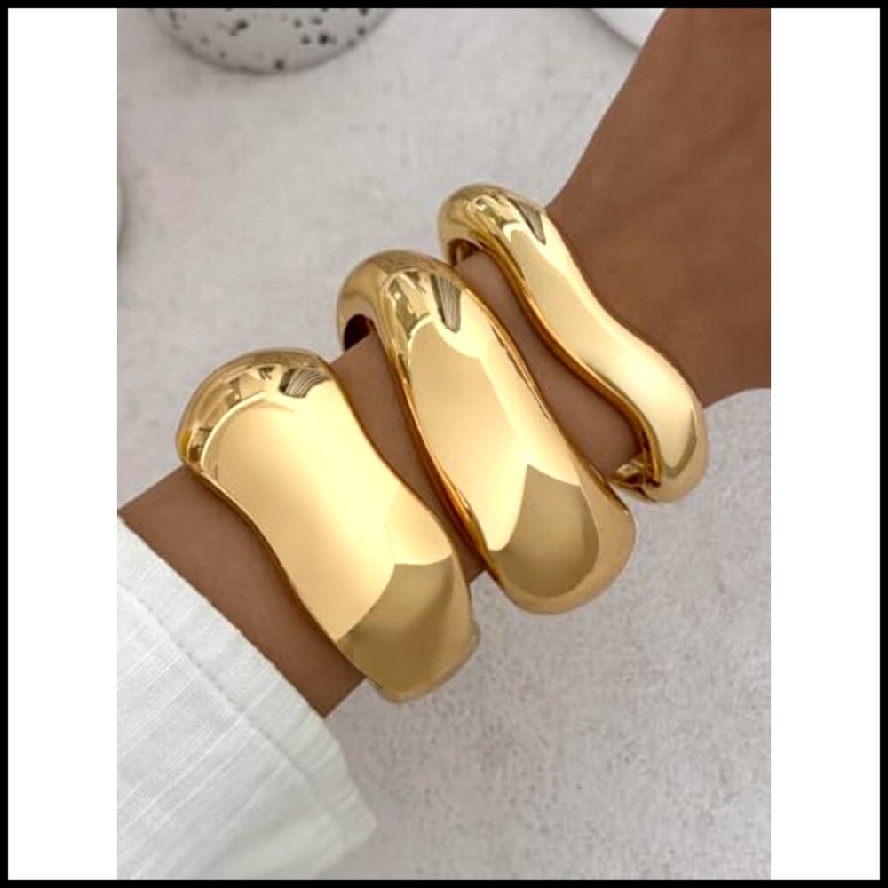 Chunky Gold Bangles Stackable Statement Cuff Brac… - image 2